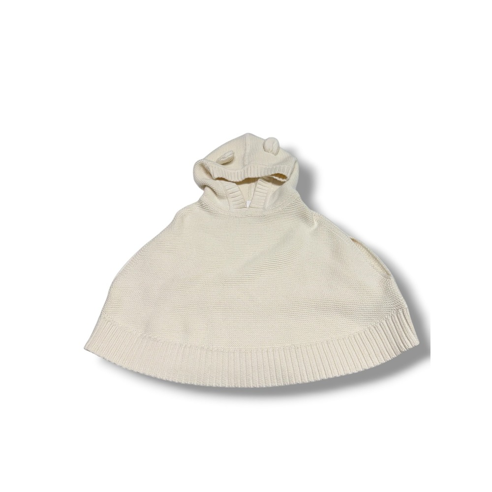 Baby Gap Toddler Knit Hooded‎ Poncho Cape Cream Bear Ears 3T NWT Cotton Sweater